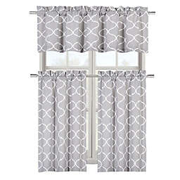 Kate Aurora Shabby Lattice Cotton Blend Kitchen Curtain Tier & Valance Set - 56 in. W x 36 in. L, Gray
