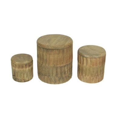 Things2Die4 Set of 3 Hand Carved Wooden Canister Decorative Storage Container Kitchen Decor. View a larger version of this product image.