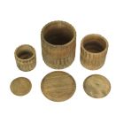 Alternate image 1 for Things2Die4 Set of 3 Hand Carved Wooden Canister Decorative Storage Container Kitchen Decor