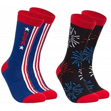 Toe-Tally Sox Patriotic Crew Socks for Women and Men, American Flag and Fireworks Design (2 Pairs). View a larger version of this product image.