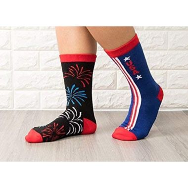 Toe-Tally Sox Patriotic Crew Socks for Women and Men, American Flag and Fireworks Design (2 Pairs). View a larger version of this product image.