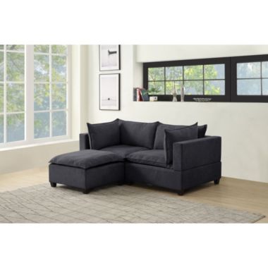 Contemporary Home Living 6.75' Iron Gray Madison Home Essentials Fabric Sectional Loveseat Ottoman. View a larger version of this product image.