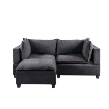 Contemporary Home Living 6.75' Iron Gray Madison Home Essentials Fabric Sectional Loveseat Ottoman. View a larger version of this product image.