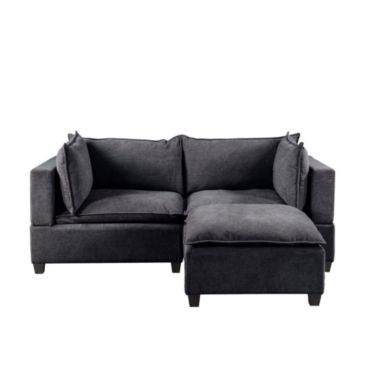 Contemporary Home Living 6.75' Iron Gray Madison Home Essentials Fabric Sectional Loveseat Ottoman. View a larger version of this product image.