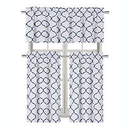 Kate Aurora Living Shabby Trellis 3 Piece Café Kitchen Curtain Tier And Valance Set - 56 in. W x 36 in. L, Navy