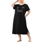 Alternate image 0 for Agnes Orinda Women's Plus Size Nightgown Pajamas Pockets Soft Comfy Cute Cat Sleepwear Nightgowns, Leisure Rayon Sleep Dress Round Neck Slit Pocket Midi Nightdress with Cat Print, 2X Black