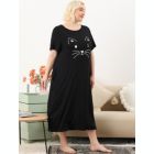 Alternate image 1 for Agnes Orinda Women&#39;s Plus Size Nightgown Pajamas Pockets Soft Comfy Cute Cat Sleepwear Nightgowns, Leisure Rayon Sleep Dress Round Neck Slit Pocket Midi Nightdress with Cat Print, 2X Black