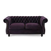 Contemporary Home Living 61.75" Purple and Brown Traditional Chesterfield Loveseat Sofa