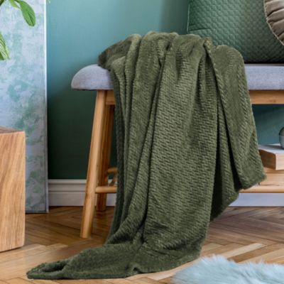 PiccoCasa Fuzzy Plush Fleece Weave Blankets, Lightweight Super Soft Comfortable Fuzzy Cozy Flannel Blanket for Couch Sofa Bed,, 50"X60" Army Green