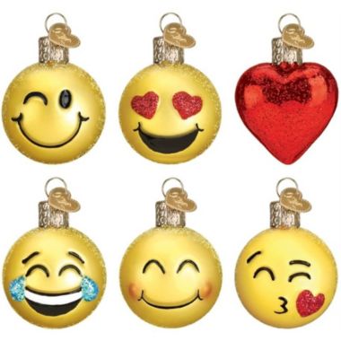 Old World Christmas Mini Emoji Set Glass Blown Ornaments. View a larger version of this product image.