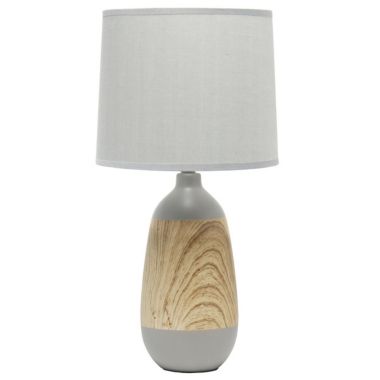 Simple Designs Ceramic Oblong Table Lamp, Light Wood and Gray. View a larger version of this product image.