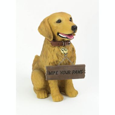 DWK Corporation 12.75 Inch Tall Harley the Golden Retriever Dog Realistic Lifelike Statue with Reversible Sign. View a larger version of this product image.
