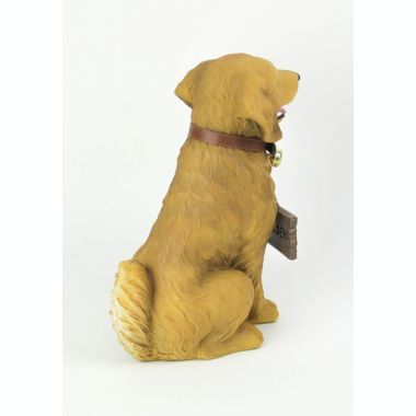 DWK Corporation 12.75 Inch Tall Harley the Golden Retriever Dog Realistic Lifelike Statue with Reversible Sign. View a larger version of this product image.