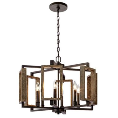 Slickblue 6-Light Dimmable Aged Bronze Farmhouse Pendant with Wood Accents Chandelier. View a larger version of this product image.