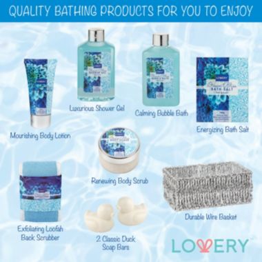 Lovery Home Spa Gift Basket In Heavenly Ocean Bliss Scent - 9pc set. View a larger version of this product image.