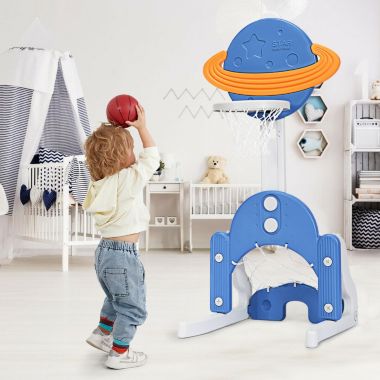 Slickblue 3 in 1 Kids Basketball Hoop Set with Balls-Blue. View a larger version of this product image.