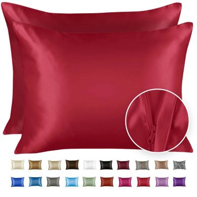 SHOPBEDDING Silky Satin Pillowcase for Hair and Skin - Standard Satin Pillow Case with Zipper, Red (Pillowcase Set of 2) By BLISSFORD