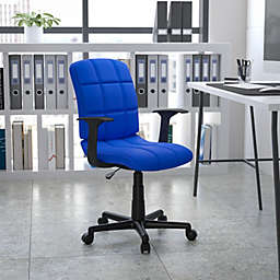 Emma + Oliver Mid-Back Blue Quilted Vinyl Swivel Task Office Chair with Arms