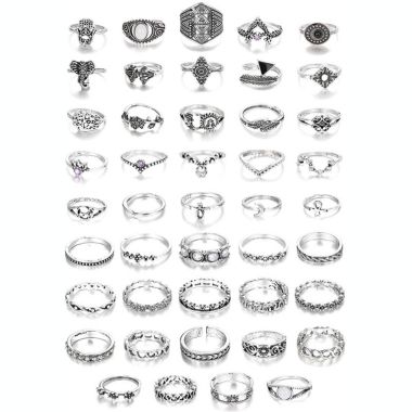 GoodMerchan - Women's Bohemian Knuckle Rings Set - Silver Black - 44 Pack - Boho chic finger bling offer. View a larger version of this product image.