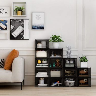 Uhome Lite Storage Shoe Box, Foldable Clear Sneaker Display Box, Stackable Storage Bins. View a larger version of this product image.