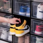 Alternate image 3 for Uhome Lite Storage Shoe Box, Foldable Clear Sneaker Display Box, Stackable Storage Bins