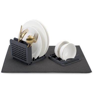 Grand Fusion Dish Drying Rack and Ultra Absorbent Microfiber Mat, Dark Gray. View a larger version of this product image.