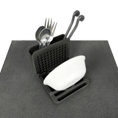 Grand Fusion Dish Drying Rack and Ultra Absorbent Microfiber Mat, Dark Gray. View a larger version of this product image.
