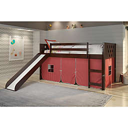 Donco Kids Twin Circles Low Loft W/Slide & Red Tent Kit In Dark Cappuccino Finish - Cappuccino
