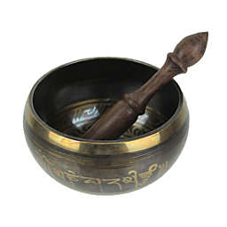 Things2Die4 Antiqued Brass Tibetan Meditation Singing Bowl With Wooden Mallet 6.25 Inch