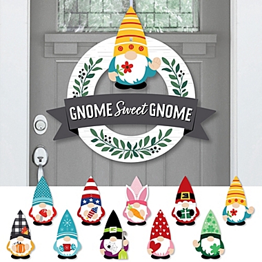 Big Dot of Happiness Holiday Gnome Sweet Gnome - Front Door Seasonal Decor - Interchangeable Wreath. View a larger version of this product image.