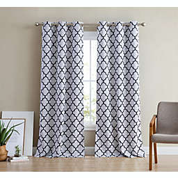 THD Royal Lattice Decorative Blackout Thermal Privacy Room Darkening Grommet Window Drapes Curtain Panels for Bedroom - Set of 2