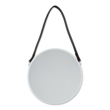 Accent Plus Hanging White Mirror With Faux Leather Strap. View a larger version of this product image.