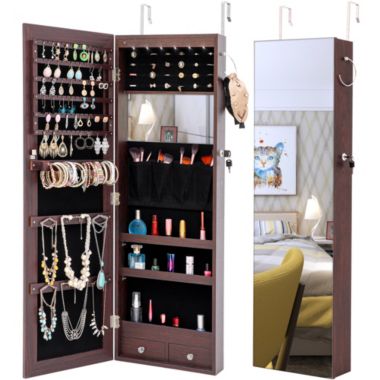Yeah Depot Fashion Simple Jewelry Storage Mirror Cabinet With LED Lights Can Be Hung On The Door Or Wall. View a larger version of this product image.