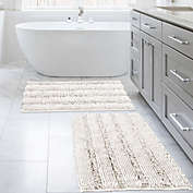 PrimeBeau Striped Bath Rugs for Bathroom Anti-Slip Bath Mats Soft Plush Chenille Shaggy Mat, Ivory, 20" x 32" Plus 17" x 24"