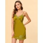 Alternate image 1 for Allegra K Women's Satin Pajama Lounge Sleepwear Cami Dress Spaghetti Strap Nightgown, 100% Polyester Sleepwear Sleepshirt Nightdress Regular Fit Gown Dress, Medium Yellow