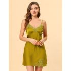 Alternate image 2 for Allegra K Women's Satin Pajama Lounge Sleepwear Cami Dress Spaghetti Strap Nightgown, 100% Polyester Sleepwear Sleepshirt Nightdress Regular Fit Gown Dress, Medium Yellow