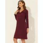 Alternate image 1 for cheibear Women's Loungewear Pajamas, Soft One Piece Nightshirt V-neck Lace Trim Lounge Dress Nightgown, Red M