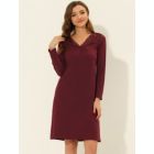 Alternate image 2 for cheibear Women's Loungewear Pajamas, Soft One Piece Nightshirt V-neck Lace Trim Lounge Dress Nightgown, Red M