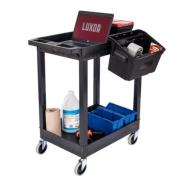 Luxor Furniture 24" x 18" Plastic Utility Tub Cart - Two Shelves with Outrigger Utility Cart Bin. View a larger version of this product image.