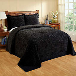 Queen Rio Collection 100% Cotton Tufted Unique Luxurious Floral Design Bedspread Black - Better Trends