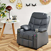 Slickblue PU Leather Kids Recliner Chair with Cup Holders and Side Pockets-Gray