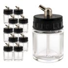 Alternate image 0 for Master Airbrush 10 Pack Master Airbrush TB-003, 3/4 oz Glass Jar Bottles with 60 degree Down Angle Adaptor Lid Assembly, Single-Action Siphon