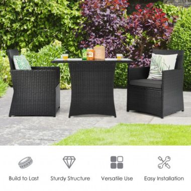 Costway 3 Pieces Patio Rattan Furniture Set with Cushion and Sofa Armrest-Gray. View a larger version of this product image.