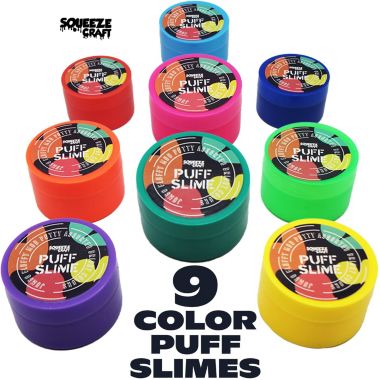Squeeze Craft Puff Slime - 9 Pack Jumbo Fluffy Mud Putty Assorted Bright Colors - 2 Oz. View a larger version of this product image.