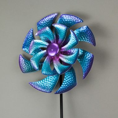 Direct International Purple and Blue Metal Wind Spinner Garden Stake Outdoor Decor Kinetic Yard Art 45 Inches. View a larger version of this product image.
