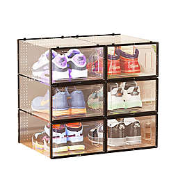 Kitcheniva Black Frame Foldable Shoe Storage Box Stackable Clear 6 pcs