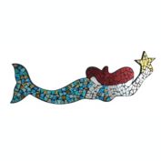 Zeckos Blue Mosaic Glass and Wood Mystic Mermaid Wall Hanging