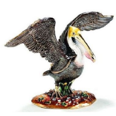 Stretching Pelican Bird Bejeweled Austrian Crystal Jewelry Trinket Box. View a larger version of this product image.