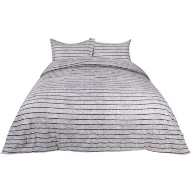 PiccoCasa Comfortable 3-Piece Stripe Comforter Bedding Set Down Alternative Comforter Set with 2 Piece Pillow Shams Soft and Lightweight for All-Season Gray Queen. View a larger version of this product image.