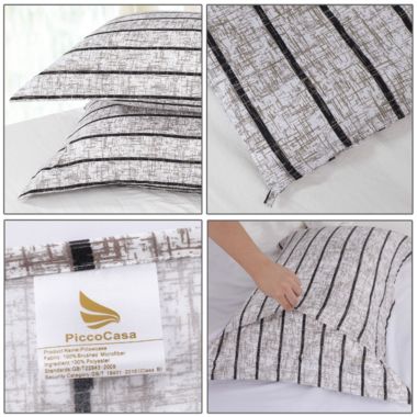 PiccoCasa Comfortable 3-Piece Stripe Comforter Bedding Set Down Alternative Comforter Set with 2 Piece Pillow Shams Soft and Lightweight for All-Season Gray Queen. View a larger version of this product image.